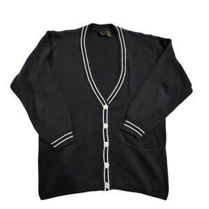 Vintage Liz Sport Petite Cardigan‎ Made in England Black Cotton PS